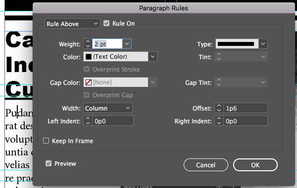 Paragraph Rules Dialog