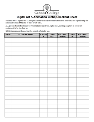 Check Out Sheet