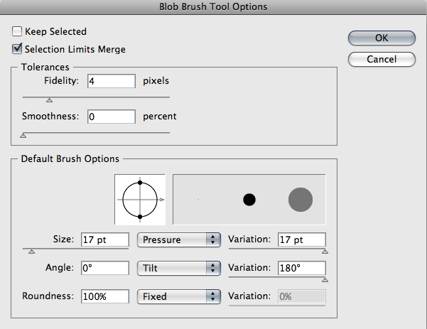 Blob Options: Selections Limits Merge