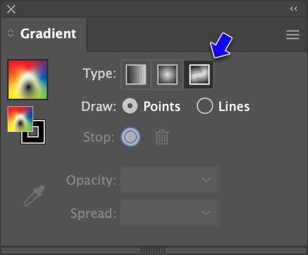 Gradient panel with Freeform set as Type 