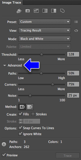 Image Trace Advanced Window