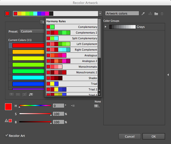 Color harmonies