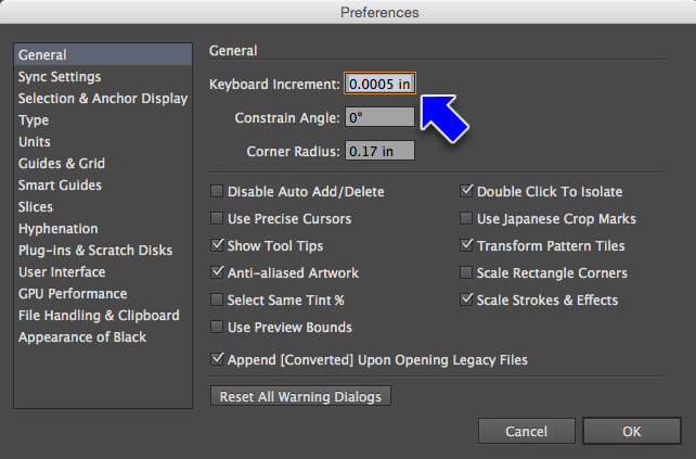 Resetting incremements