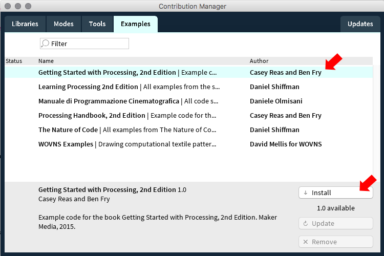 Install Examples dialog