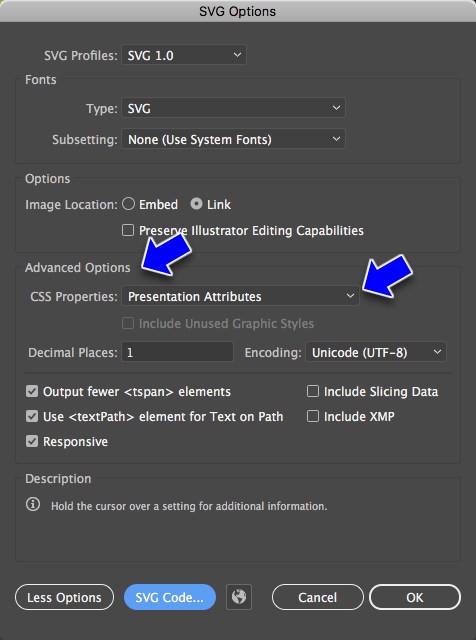 Illustrator's SVG Options